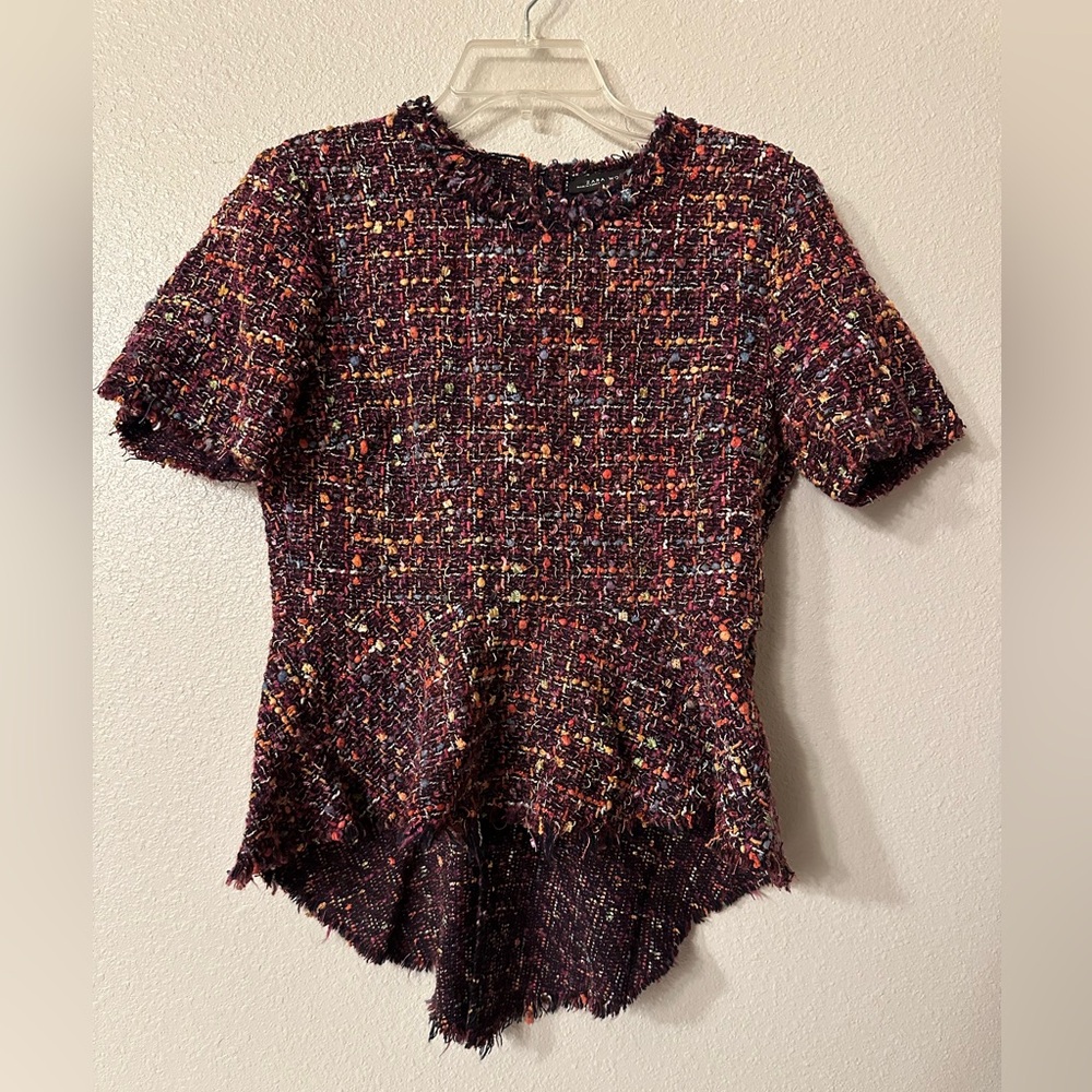 Zara Tweed peplum high low blouse